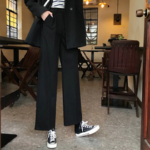 Spring and Autumn Straight Skinny Suit Pants High-waisted Wide Leg Pants Womens Loose Black Pants Joker Sports Casual Pants