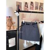 Сиреневая шерстяная юбка, защитное белье, демисезонная мини-юбка, с акцентом на бедрах, А-силуэт, высокая талия