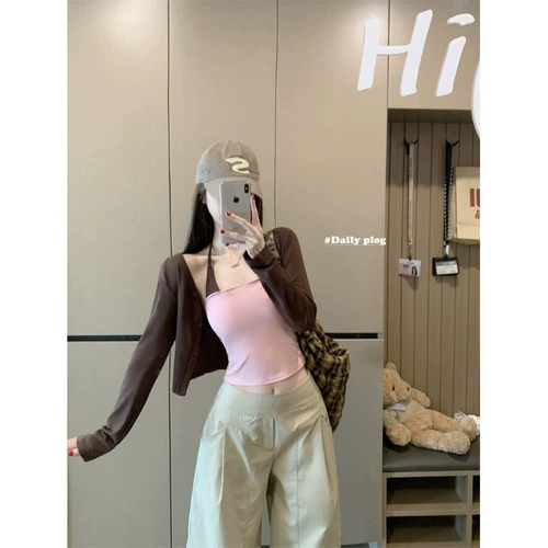 Осенний тонкий комплект, майка топ, эффект подтяжки, защита от солнца