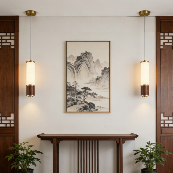 Song Dynasty aesthetic marble chandelier walnut all-copper bedroom bedside entrance hallway corridor tea room bar hanging wire
