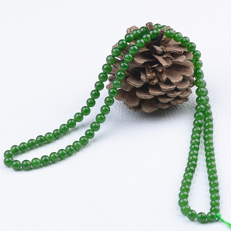 Natural Hetian Jade Necklace 6mm Without Black Spots 108 Beads Russian Old Material Hanging Chain Women's Jade Necklace