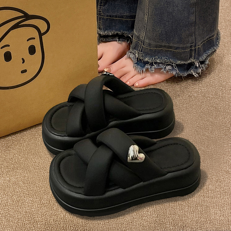 Women's Summer Slippers for Outdoor Wear, Thick-Soled, Korean Style, Trendy, Indoor Home Use, Non-Slip, Height-Increasing, Women's soft sole Sandals