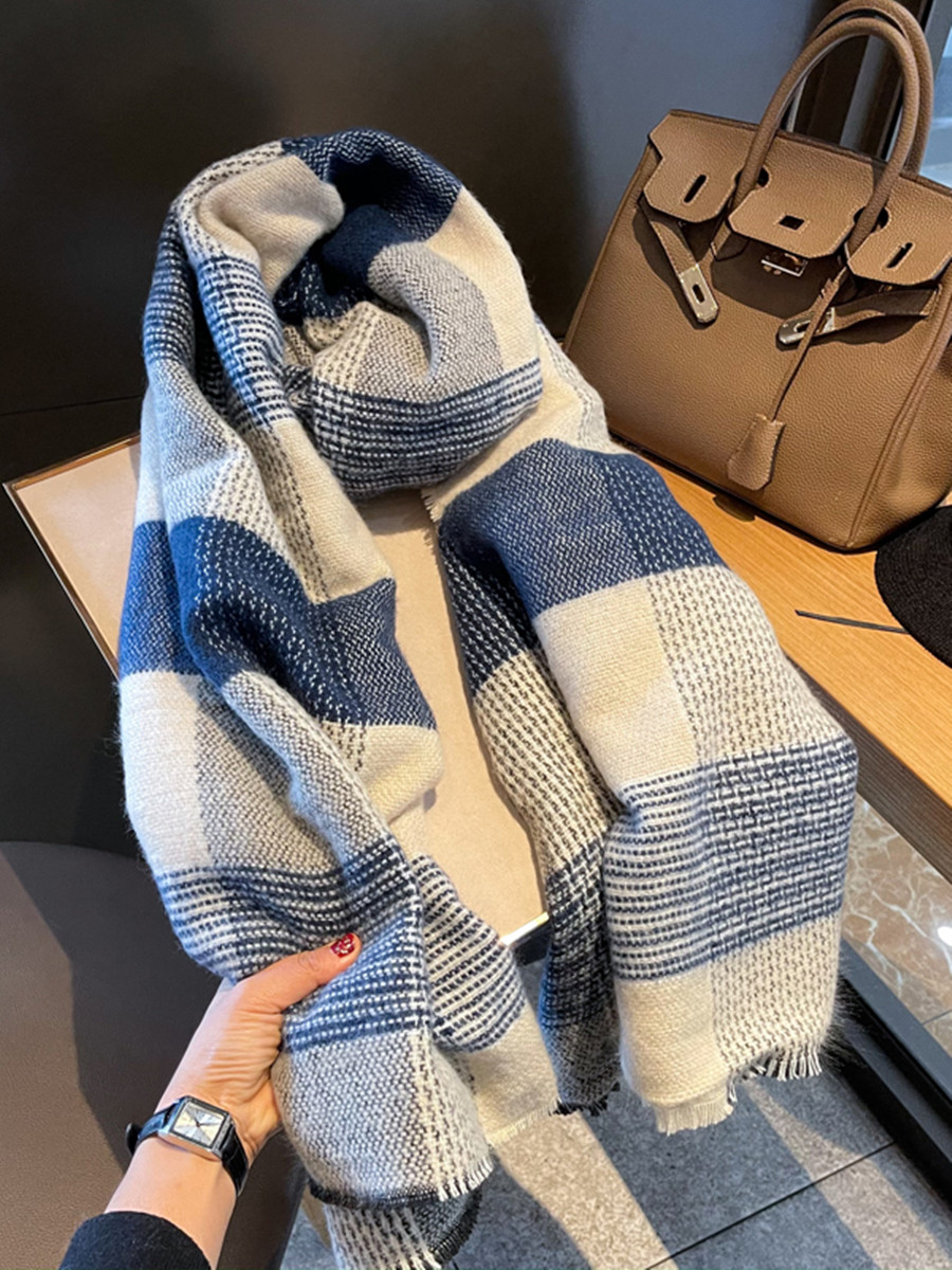 Japan Cosp Kosp Art Fan Xian White Blue Rice Large Plaid Scarf Women's Trend Thickened Warm Cashmere Scarf