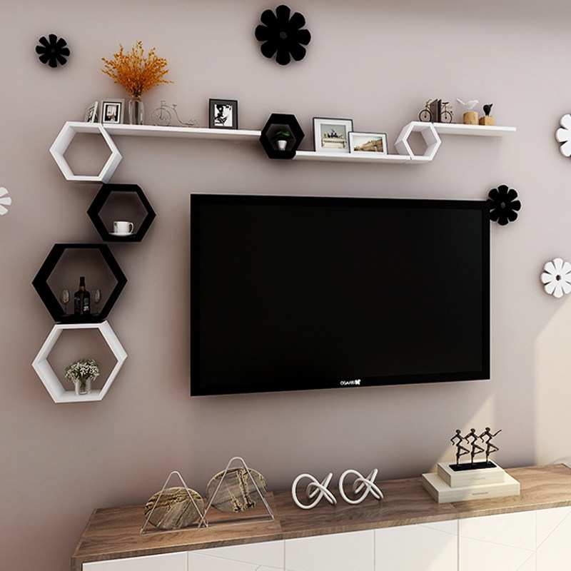 Wall Shelve Wall Hanging Wall Surface Creative Plaid Free of perforated Living room TV and TV Background wall Decorative Shelf Wall