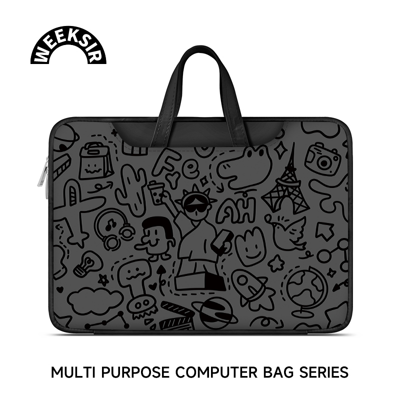 Weeksir Wooden Graffiti Laptop Bag, Fully Openable, New Style, Suitable for Xiaoxin Air13.3, Huawei Matebook 14inch, Apple Macbook15.6, Shockproof and Drop-Proof