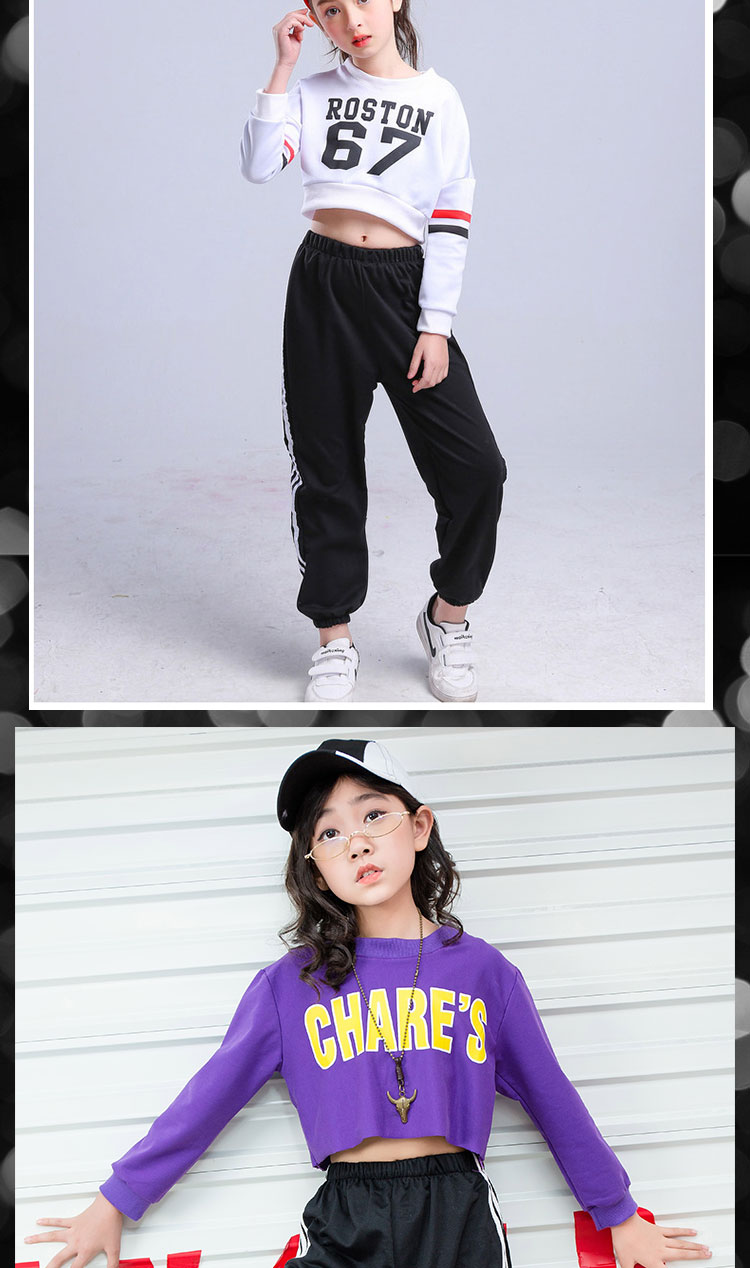 Trang phục khiêu vũ cho trẻ em nữ jazz phiên bản Hàn Quốc hip-hop hip-hop Bộ trẻ em nhảy hiện đại tay áo dài rò rỉ mùa thu mới bộ đồ khiêu vũ cho bé trai