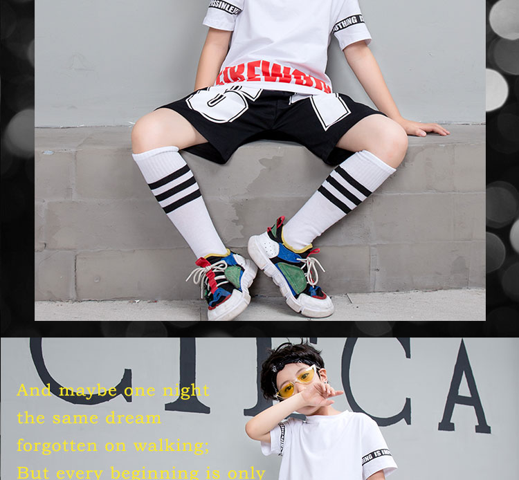 Trang phục khiêu vũ cho trẻ em trai nhảy hip hop đường phố phù hợp với trẻ em quần áo khiêu vũ đường phố mô hình thủy triều trẻ em quần áo mùa hè đồ tết cho bé trai
