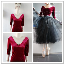 Adult Ballet Training Costume Female Gymnastics Concord in Long Sleeve V-collar Training Sherbin Clothes Large Back