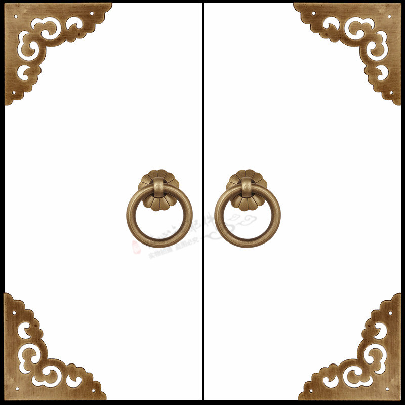 Pure copper Chinese antique ring handle copper pull ring drawer cabinet door single hole handle traditional Chinese medicine cabinet retro brass handle