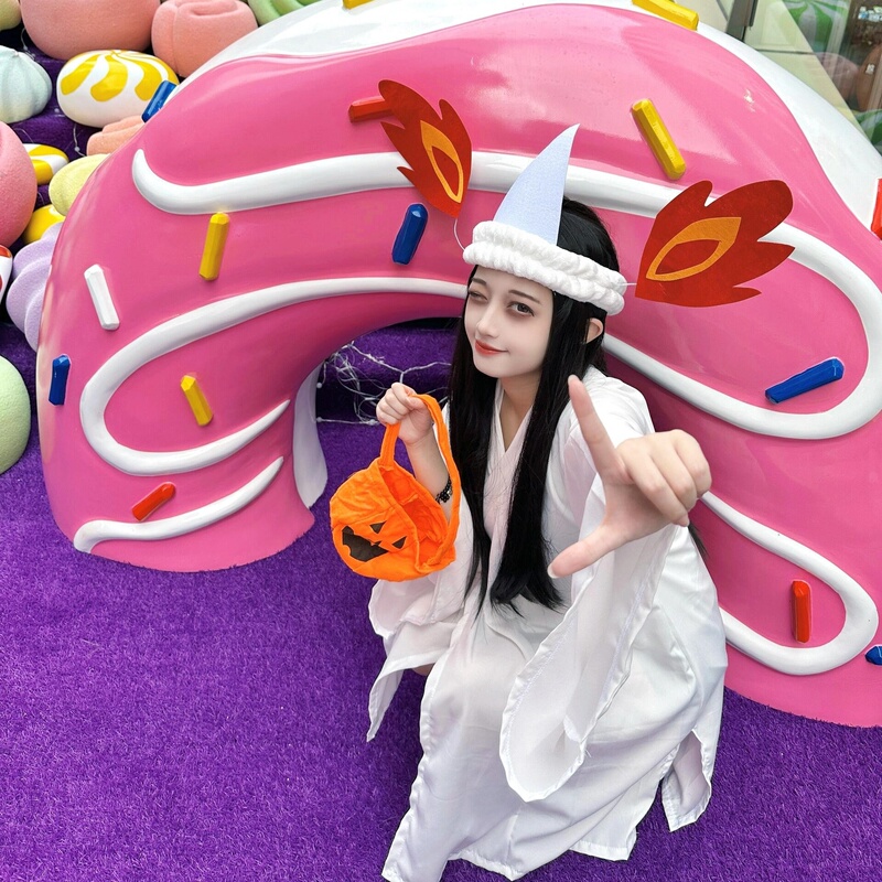 Yuan Xiangqin Is a Cute Ghost! Halloween Cosplay Costume, Funny Ghost Outfit, Ghost Fire Headdress, Prank Kiss
