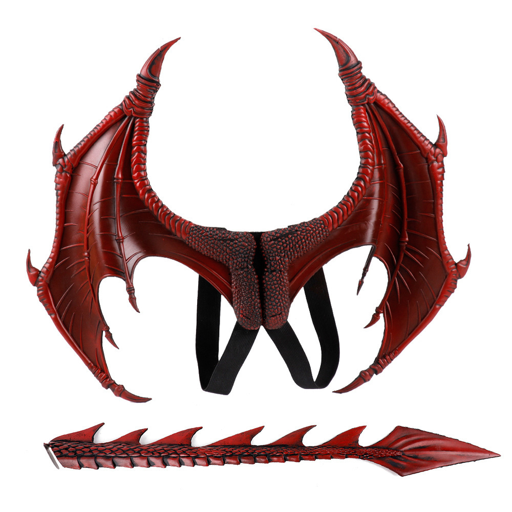 Halloween Children Dinosaur Evil Flying Dragon Wings Tail Suit Mask Cosply Makeup Dress Prom Props