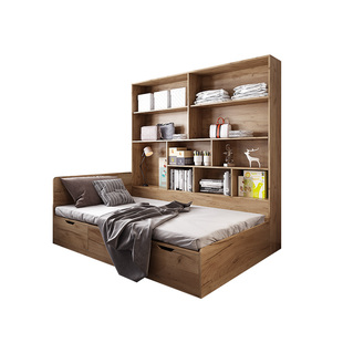 榻榻米床衣柜一体现代简约小户型卧室定制实木书桌书柜储物落地床