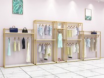 Golden clothing store display rack double-layer hanger Mens and womens clothing store shelf display rack side hanger floor-to-ceiling