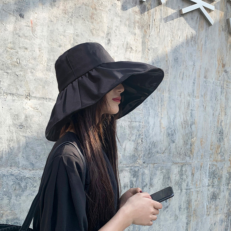 Black Rubber Fisherman Hat Lady Great Hat Visor Sunscreen Sun Protection Against UV Thin covered face 100 hitch cap spring summer