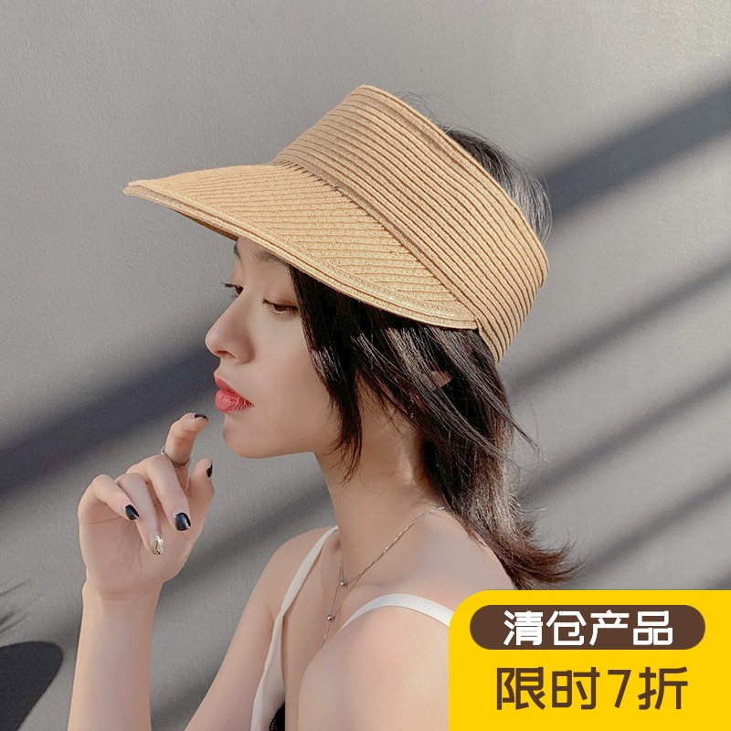 Korean version of the empty top straw hat women's summer beach sunshade sunscreen anti-UV big brim cover face outdoor no top hat