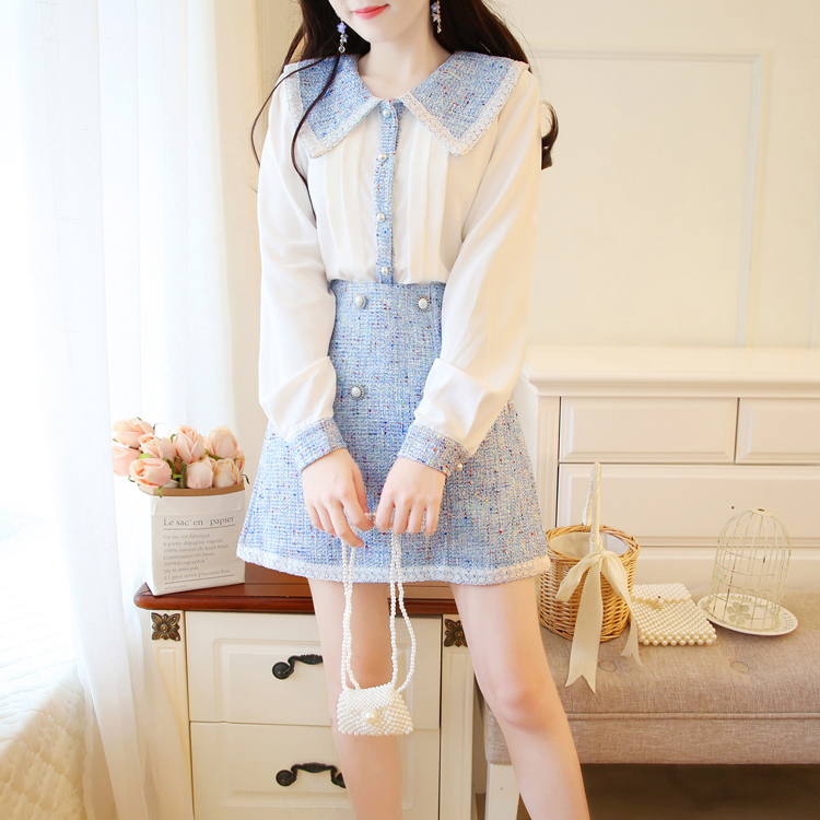 VK旗艦店 韓系小香風娃娃領洋氣顯高套裝長袖裙裝