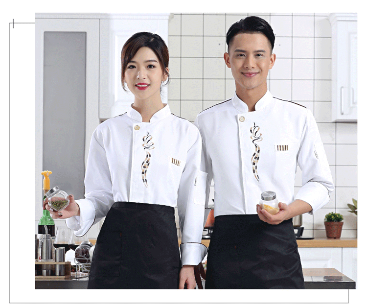 Mùa thu và mùa đông Nhà hàng phương Tây đầu bếp quần áo dài tay phù hợp với ăn uống quần áo nhà bếp trắng quần áo khách sạn bánh ngọt đầu bếp đồng phục đồ bộ kiểu đẹp 2021