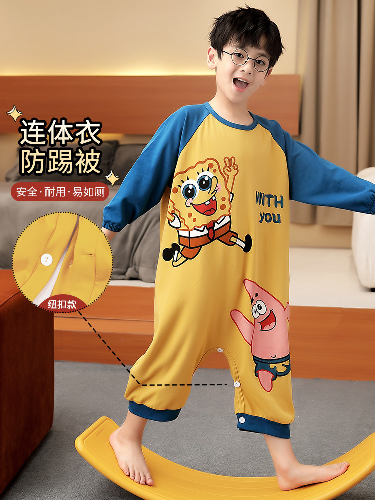 LITTLE SPONGE CHILDRENS ONE-PIECE PAJAMAS BOYS SPRING AND AUTUMN COTTON ONE-PIECE LITTLE BOYS LONG SLEEVE BABY LOUNGEWEAR AUTUMN STYLE