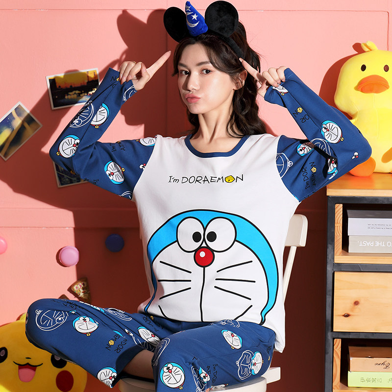 Sleepwear Woman Fall Long Sleeve Pure Cotton Big Code Lady Suit Girl High School Student Metropolitan Sweet limen Home Home Clothing-Taobao