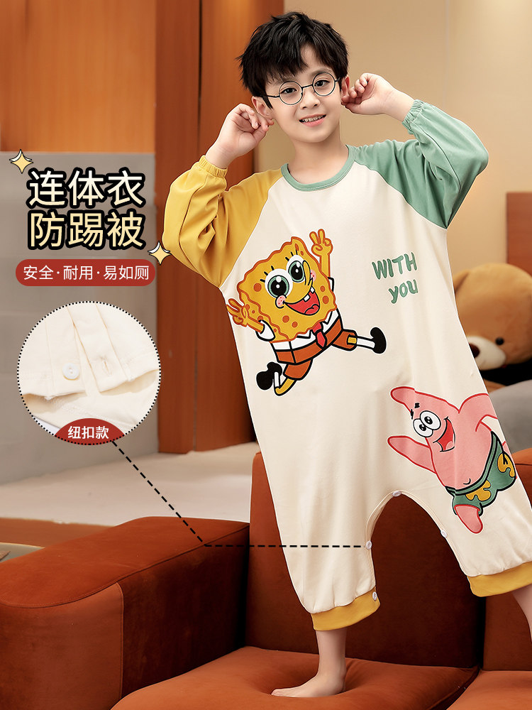 LITTLE SPONGE CHILDRENS ONE-PIECE PAJAMAS BOYS SPRING AND AUTUMN COTTON ONE-PIECE LITTLE BOYS LONG SLEEVE BABY LOUNGEWEAR AUTUMN STYLE