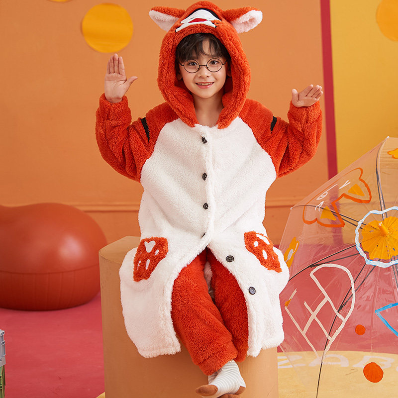 Red Tiger New Coral Velvet Children's Nightgown Benming Year Boys, Girls, Brothers and Sisters, Boys, Home Clothes, Sisters and Brothers