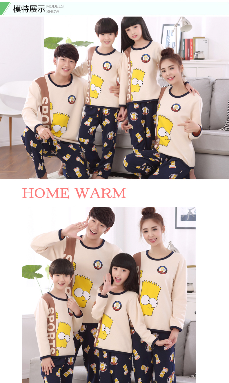Mùa xuân dài tay cotton mẹ và con gái gia đình ba nhà dịch vụ Hàn Quốc phiên bản của phim hoạt hình dễ thương gia đình cha mẹ và con đồ ngủ bộ đồ ngủ mùa hè 
