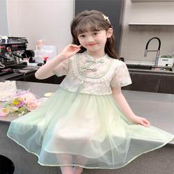 ເດັກຍິງ Summer Dress 2024 ໃຫມ່ຂອງເດັກນ້ອຍແບບຕາເວັນຕົກ Hanfu ແຫ່ງຊາດ Style Princess Dress Summer Dress Girl ອິນເຕີເນັດສະເຫຼີມສະຫຼອງ Dress