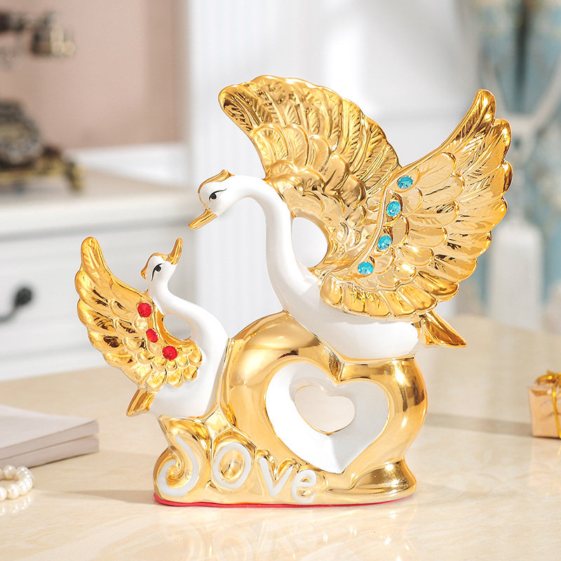 Gold-plated swan decoration ceramic wedding gift wedding gift Valentine's Day home decoration TV cabinet living room creative