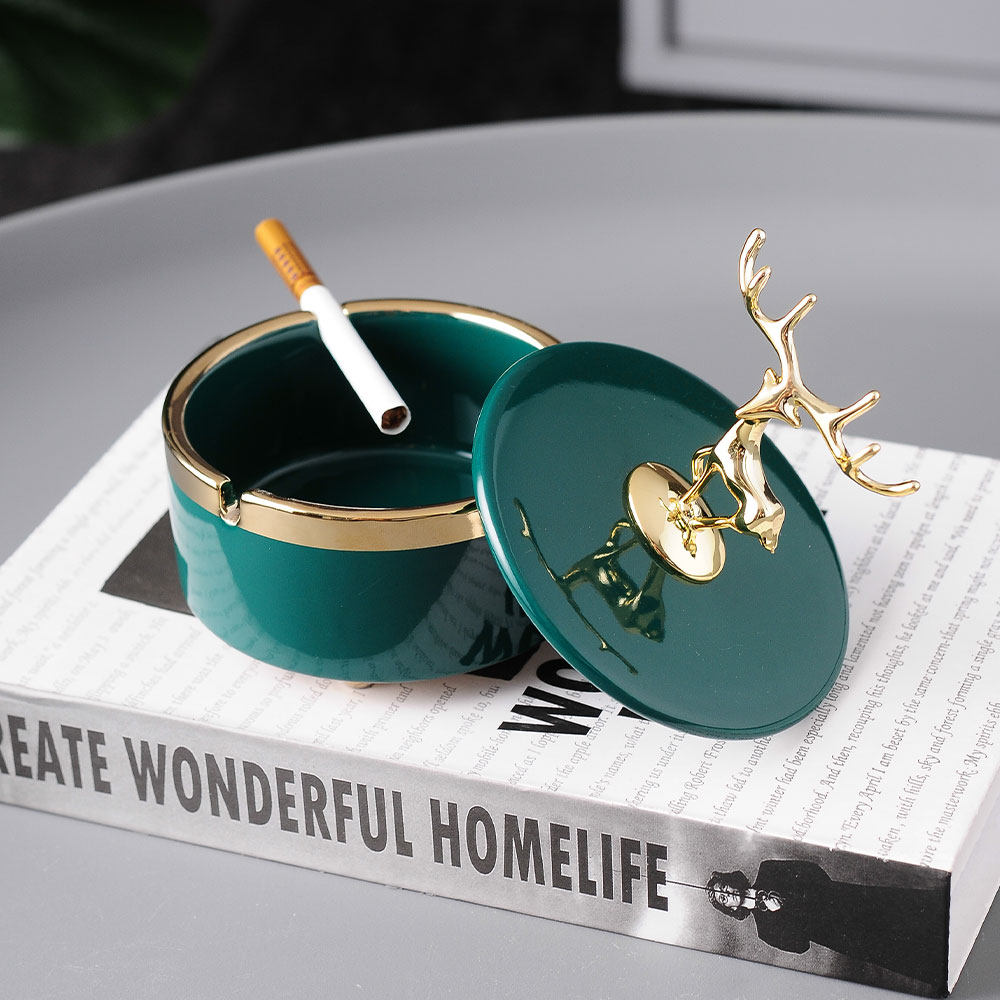 Ceramic ashtray household living room bedroom creative personality in office anti-fly gray smoke with lightweight luxury swing