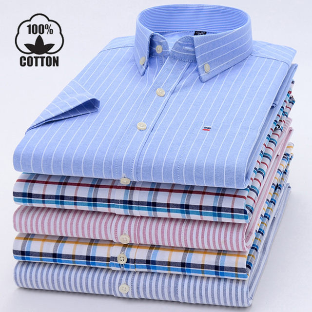 Paul summer thin cotton shirt men's short-sleeved middle-aged dad's cotton striped shirt plus fat plus size