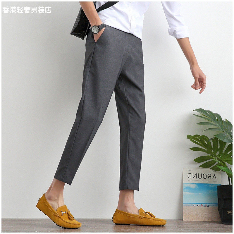 Casual pants men's summer slim loose 100 hitch smoke pipe pants men's trend 100 lap straight cylinder wide leggings pure color Western pants