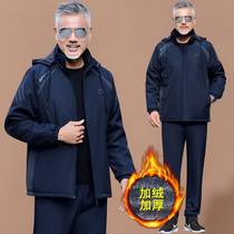 Middle Aged Sports Suit Men Winter Plus Suede Thickened Tandem Hat Casual Cotton Clothing Dad Shipped men and two sets