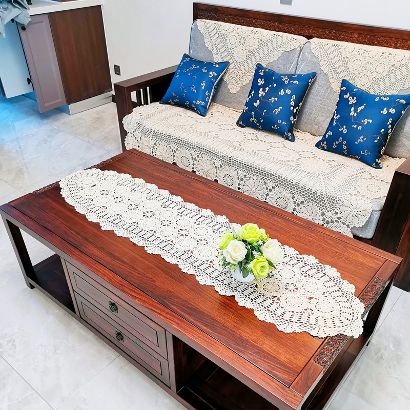 Ruyi hand-woven table flag small cute cotton crochet flower oval chest of drawers cabinet tea table table cover cloth