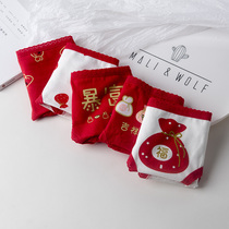 5 Pieces of the old red pure cotton underwear girl lovely Japanese festival all cotton mid - waist triangle pants