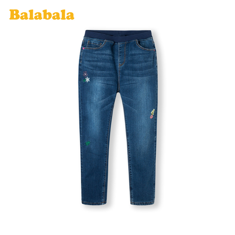 Balabala cô gái Jeans 2019 mới mùa thu / quần Kids Với Velvet Stretch Winter trẻ em để giữ ấm.