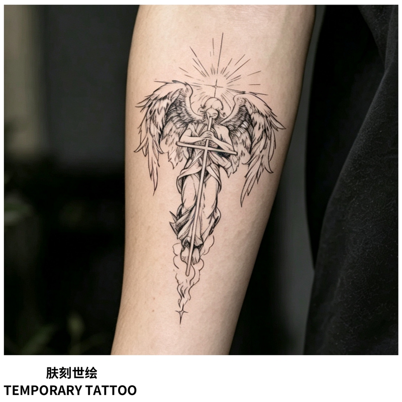 Skin-Engraved Long-Lasting Angel Herbal Plant Tattoo Stickers, Durable, Waterproof, Non-Reflective, European and American Creative Style, High-End Feel for Men and Women