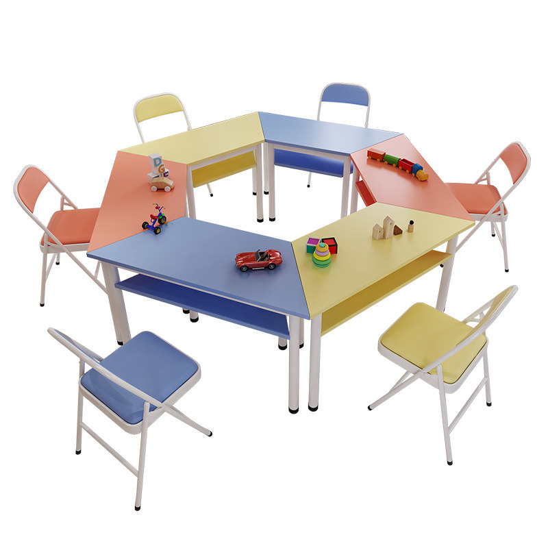 Kindergarten Middle School Students Color Class Table And Chairs School Tutoring Training Course Hexagon Composition Fine Arts Children Painting Table