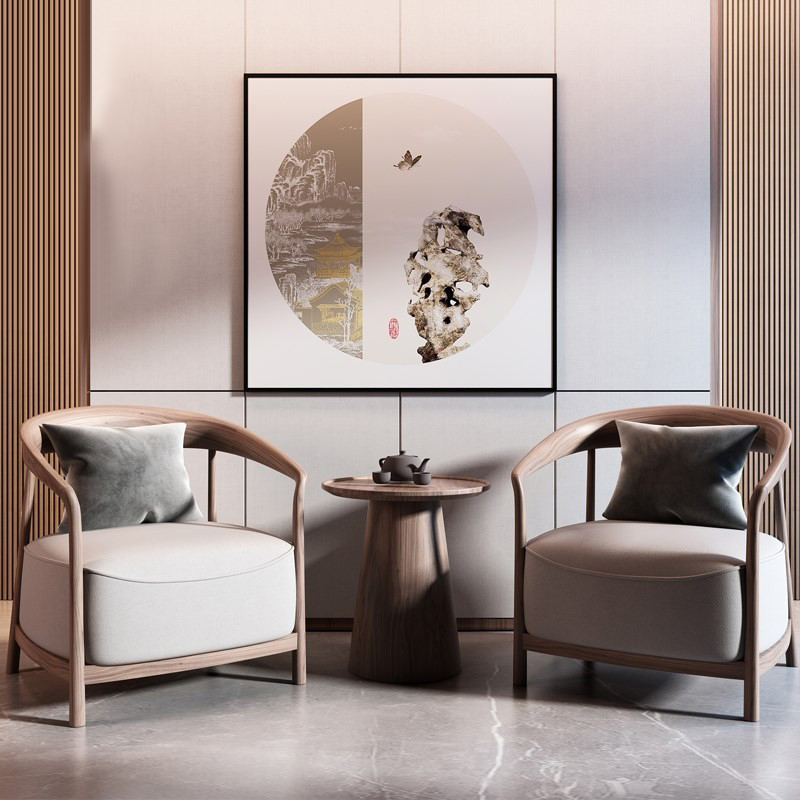 New Chinese full solid wood casual chair Modern Zen Imagery Circle Chair Three Sets Combination Sofa Chair Negotiate Table And Chairs Furniture