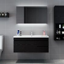  Nordic solid wood bathroom cabinet simple basin Bathroom mirror cabinet washstand Black washbasin washbasin cabinet combination