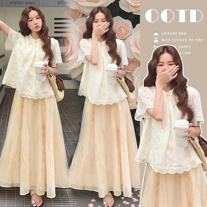 Maternity Wear 2026 Summer New Style National Style Embroidered Lace Splicing Short-Sleeved Top Casual Elegant Skirt Suit