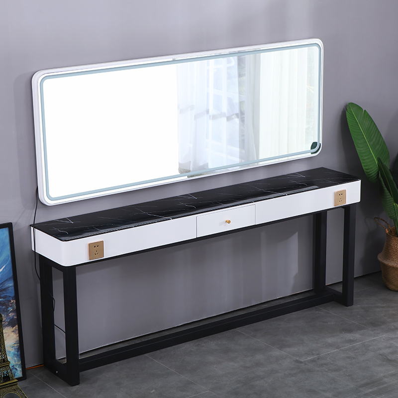 Hair salon mirror table Hair salon special floor-to-ceiling half-body net red mirror Simple hair salon mirror table with lamp against the wall mirror