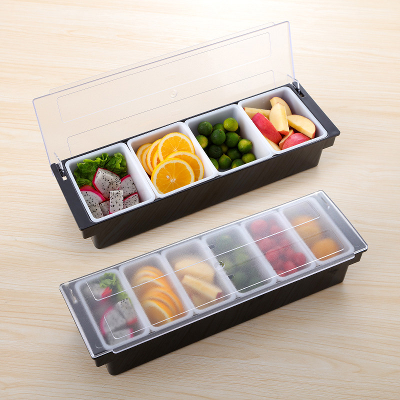 Bar Seasoning Box Fruit Preserving Box Milk Tea Shop Three-Grid Four-Grid Five-Grid Six-Grid Fruit Box Seasoning Box with Lid