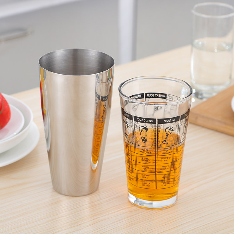 Bar stainless steel American Boston glass hall cup wine glass shaker shaker wine shaker with scale measuring cup