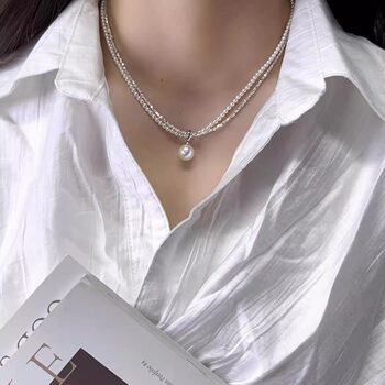 Sterling silver broken silver natural freshwater pearl necklace women's double layer wrapping stacked clavicle necklace birthday gift