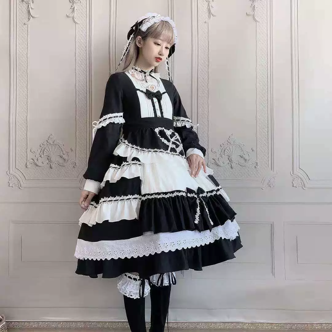 Платье lolita, основная ткань с четырёхсторонней эластичностью, сетчатые вставки, с аксессуарами (предзаказ)