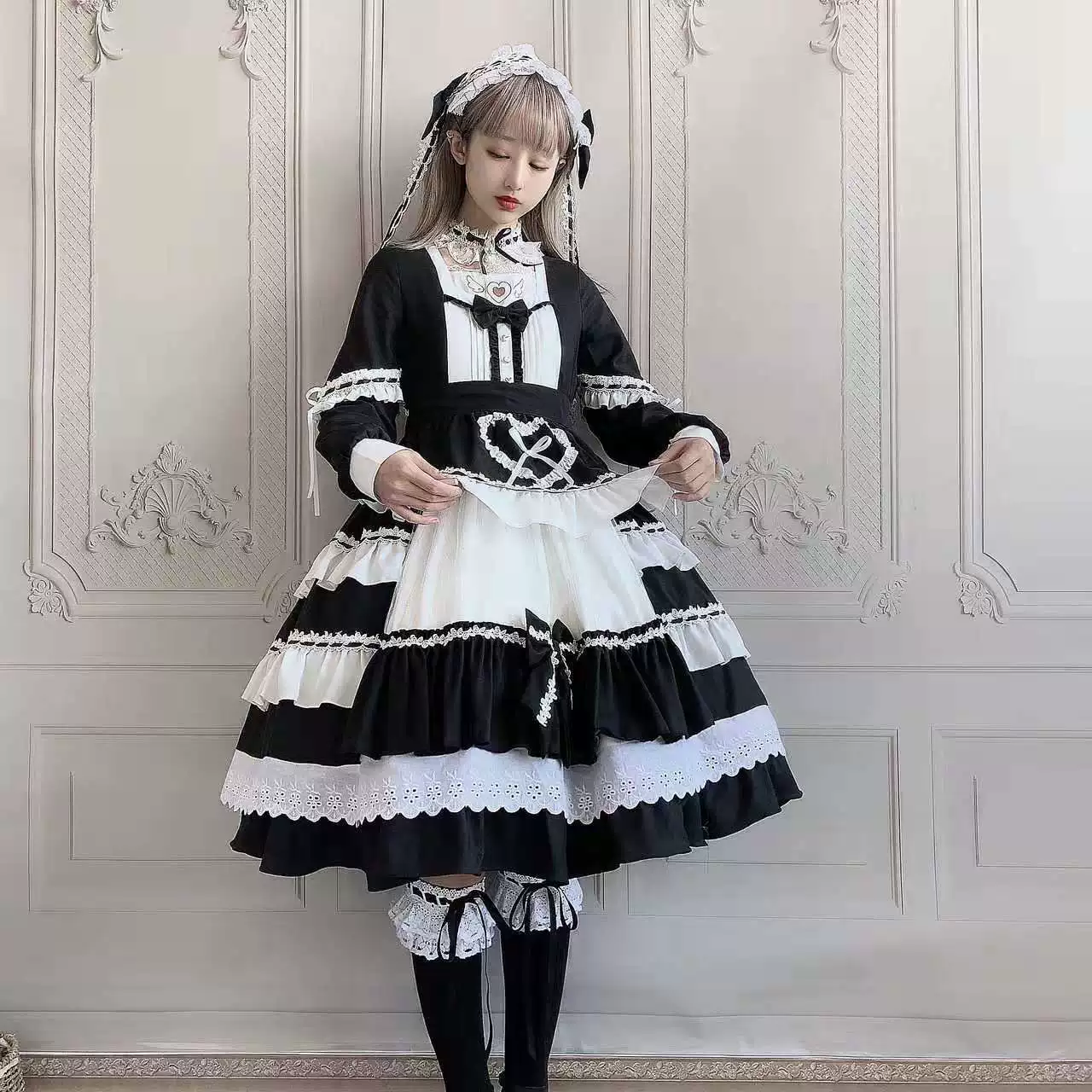 Платье lolita, основная ткань с четырёхсторонней эластичностью, сетчатые вставки, с аксессуарами (предзаказ)