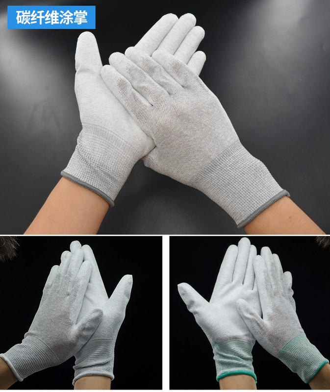 Găng tay làm việc nhà máy điện tử công nghiệp nylon công nghiệp có sọc chống tĩnh điện phủ ngón tay phủ PU