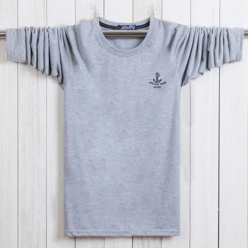 Mùa thu nam tay dài áo thun cổ tròn thả lỏng áo cotton mùa thu quần áo cỡ lớn chất béo giữa và tuổi già phần mỏng Áo thun Hàn Quốc áo thun trơn