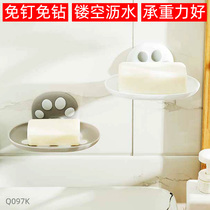 Soap Rack Bathroom Cartoon Cat Paw Free of perforated white wall-mounted shelve hollowed draining slipper rack