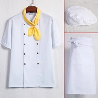 Белая футболка, шейный платок, фартук, берет, короткий рукав